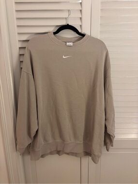 Nike Men's Crewneck Sweatshirt in Taupe with White Swoosh